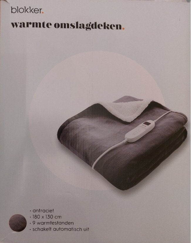 Electrische Warmte Omslagdeken, Blokker (z.g.a.n.), Zwart, Fleecedeken, 130 cm, 180 cm