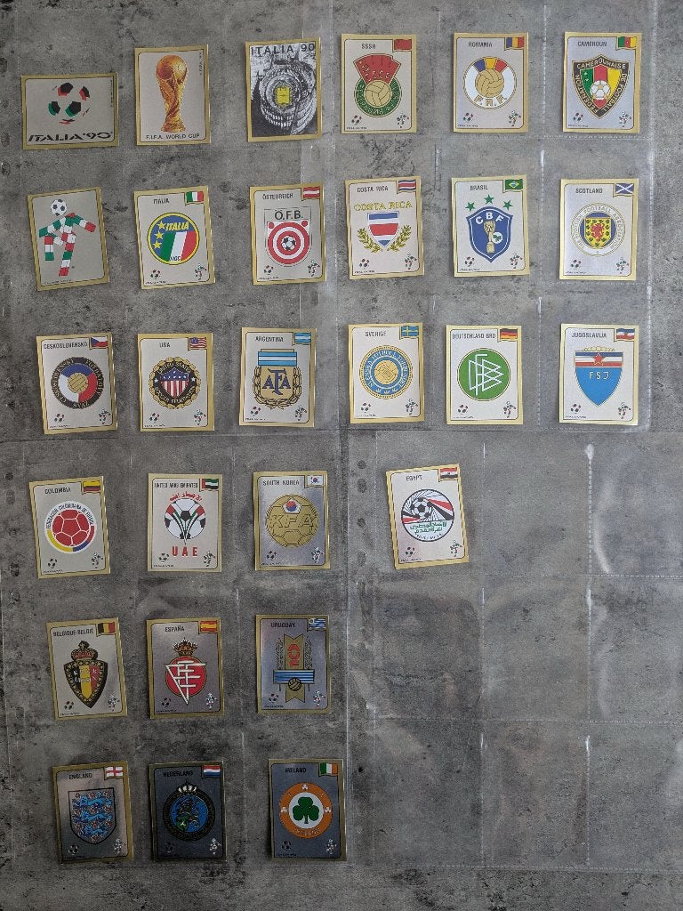 PANINI WORLD CUP ITALIA 90 voetbal stickers 28X, Verzenden, Zo goed als nieuw, Meerdere stickers