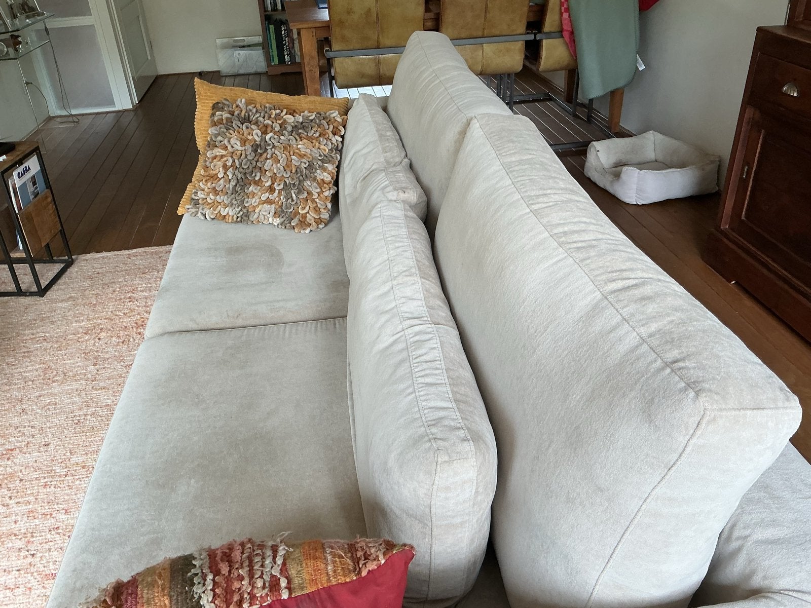 Comfortabele 4-zits bank - Beige, wasbare hoezen, Ophalen, 250 tot 300 cm, Gebruikt, 100 tot 125 cm
