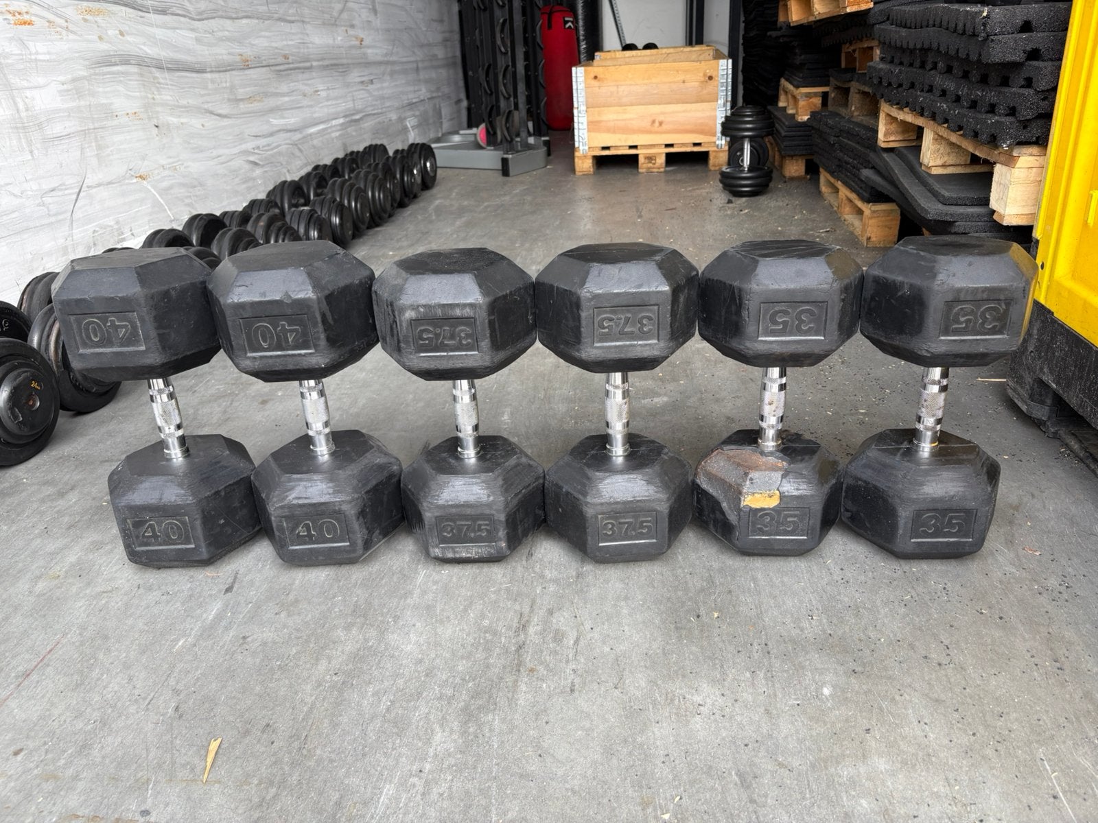 Hexa dumbbells 35-37,5 en 40 kg gewichten, Ophalen, Gebruikt, Gewichten, 35-37,5 en 40 kg