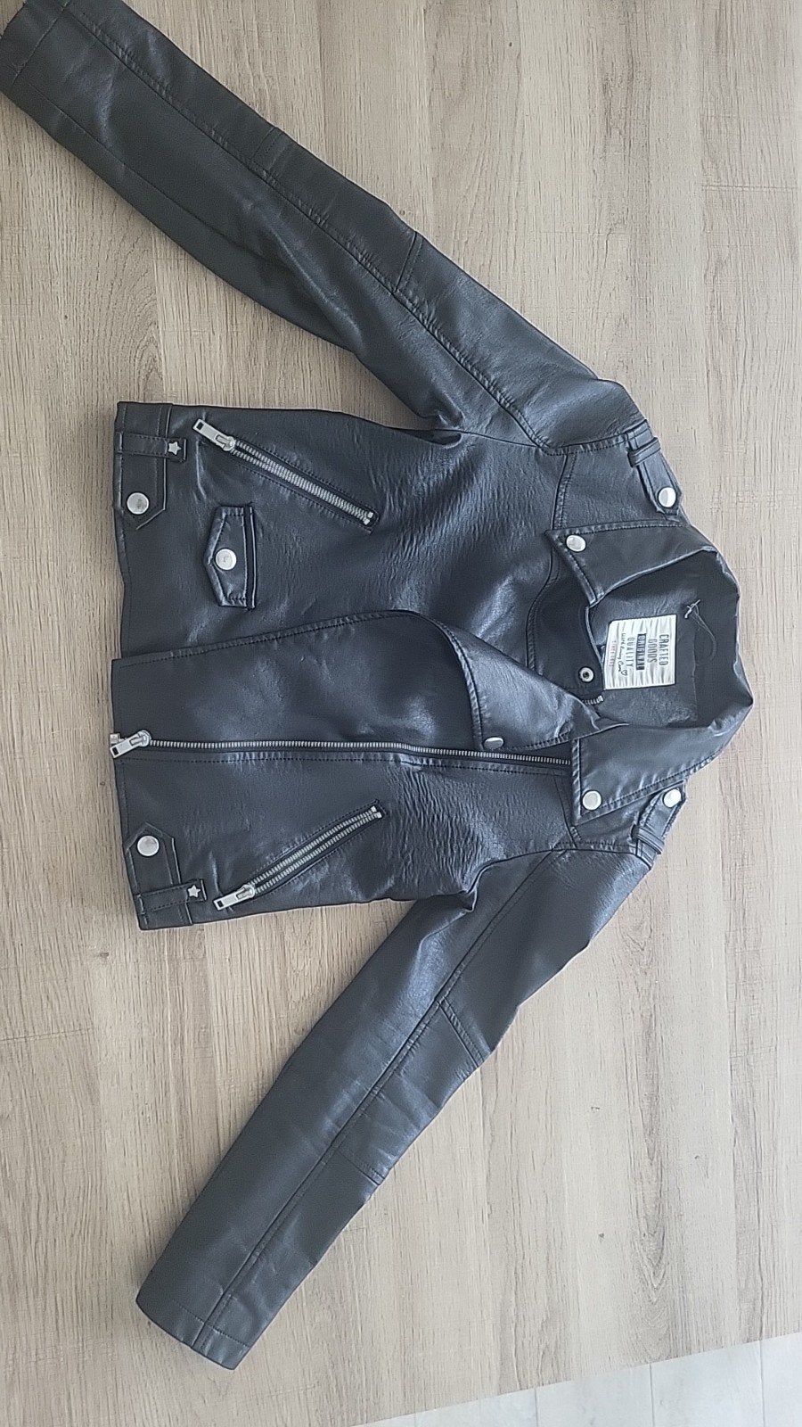 Zwarte leren jas - Crafted Goods Original Quality (146cm), Kleding | Dames, Jassen | Winter, Ophalen of Verzenden, Zo goed als nieuw