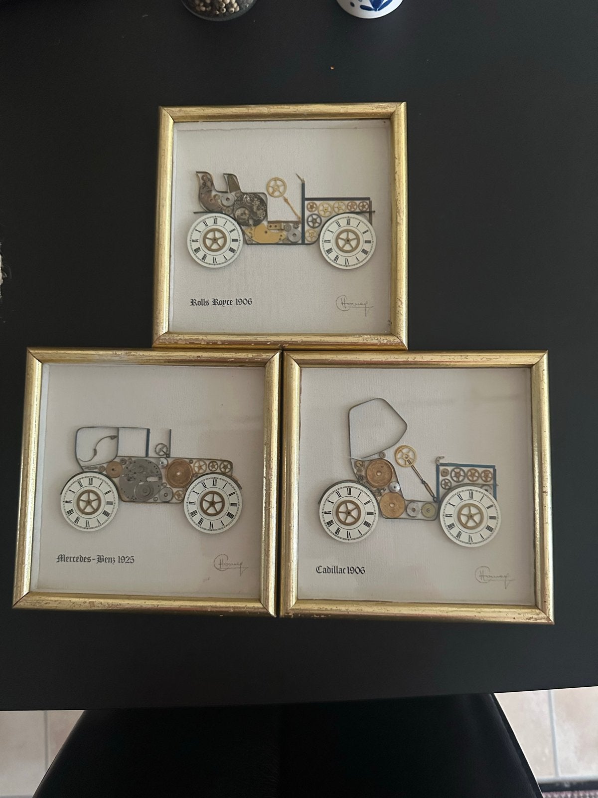 vintage autokunstwerken in gouden lijst – Rolls Royce….., Ophalen of Verzenden