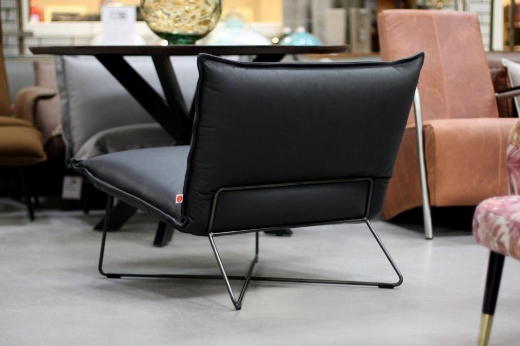 Luxe fauteuil EARL Jess Design metaal leer Bonanza Black, Huis en Inrichting, Fauteuils, Ophalen, 75 tot 100 cm, Zo goed als nieuw