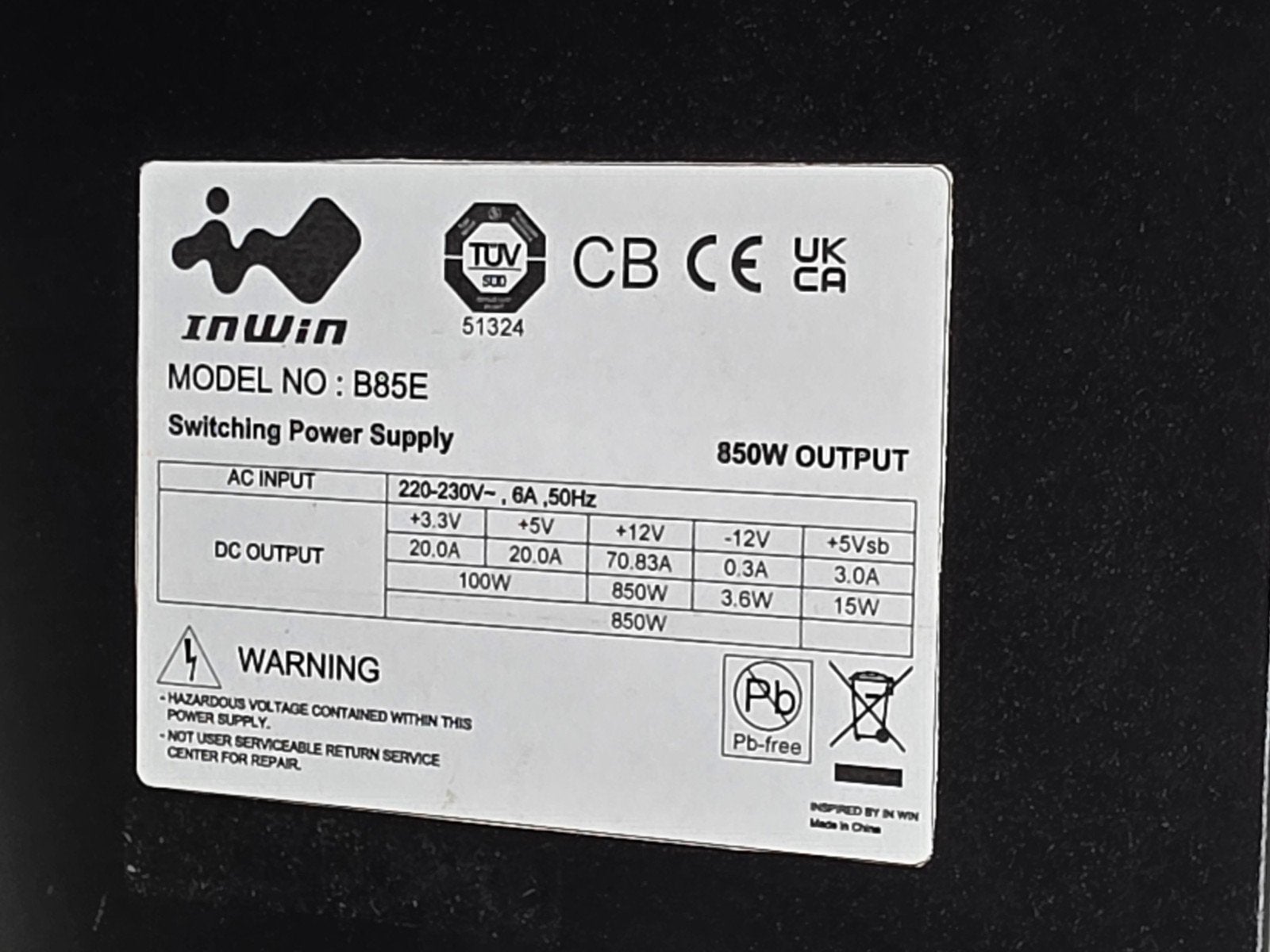 inwin 850w max voeding psu power supply b85e, ., Nieuw, Ophalen of Verzenden, .