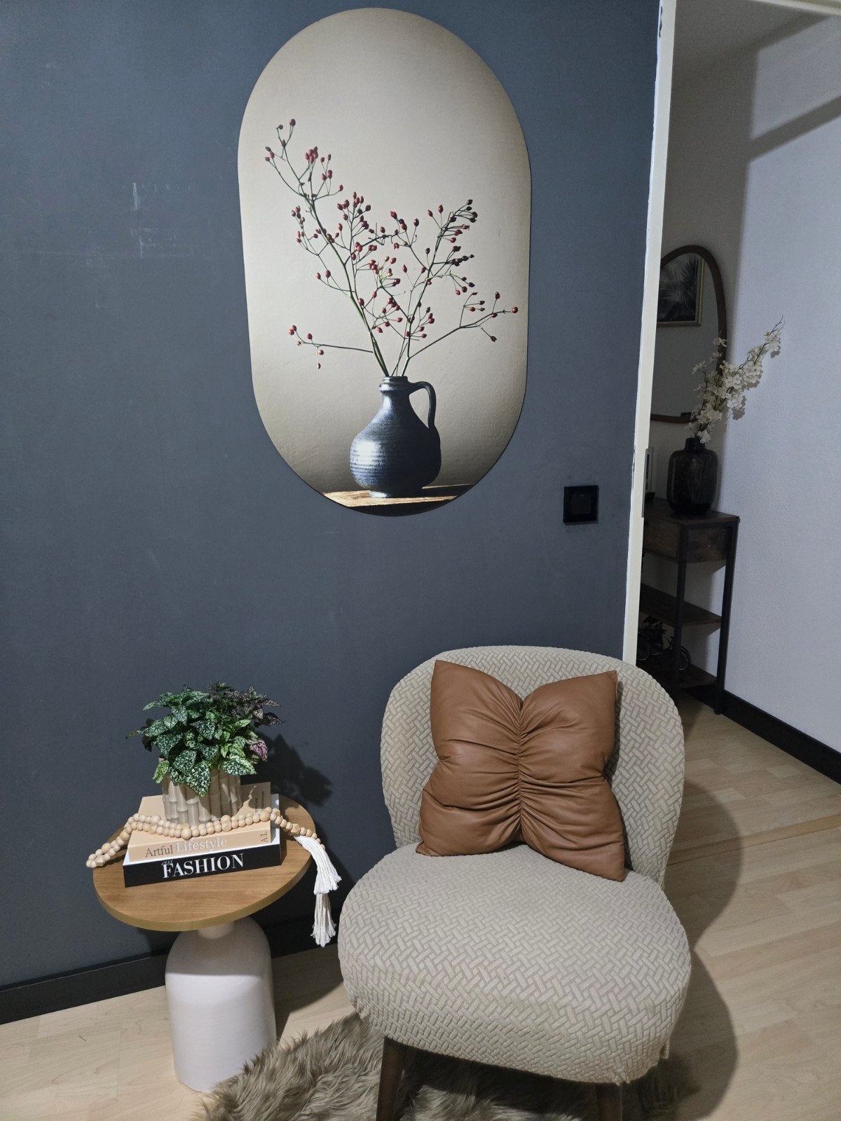 Modern Schilderij met Vaas en Takken - Ovaal Design 96x60, Ophalen, Overige ondergronden, Stilleven, Print