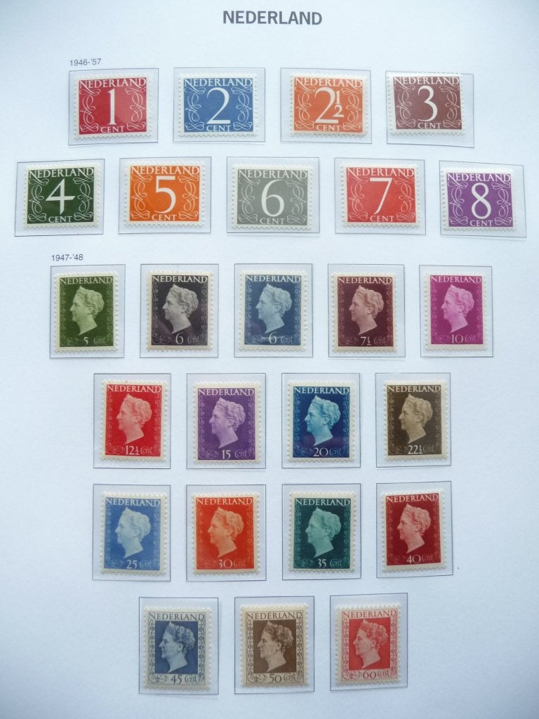 1946-'48, 2 Complete series 'Cijfer & Koningin Wilhelmina', Postzegels en Munten, Postzegels | Volle albums en Verzamelingen, Buitenland