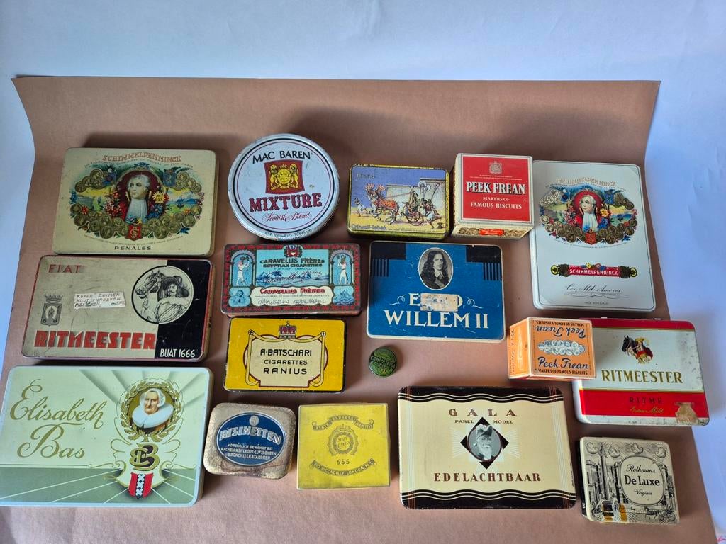 Grote partij vintage reclame blikken / tabaksblikken, Verzamelen, Blikken, Ophalen of Verzenden