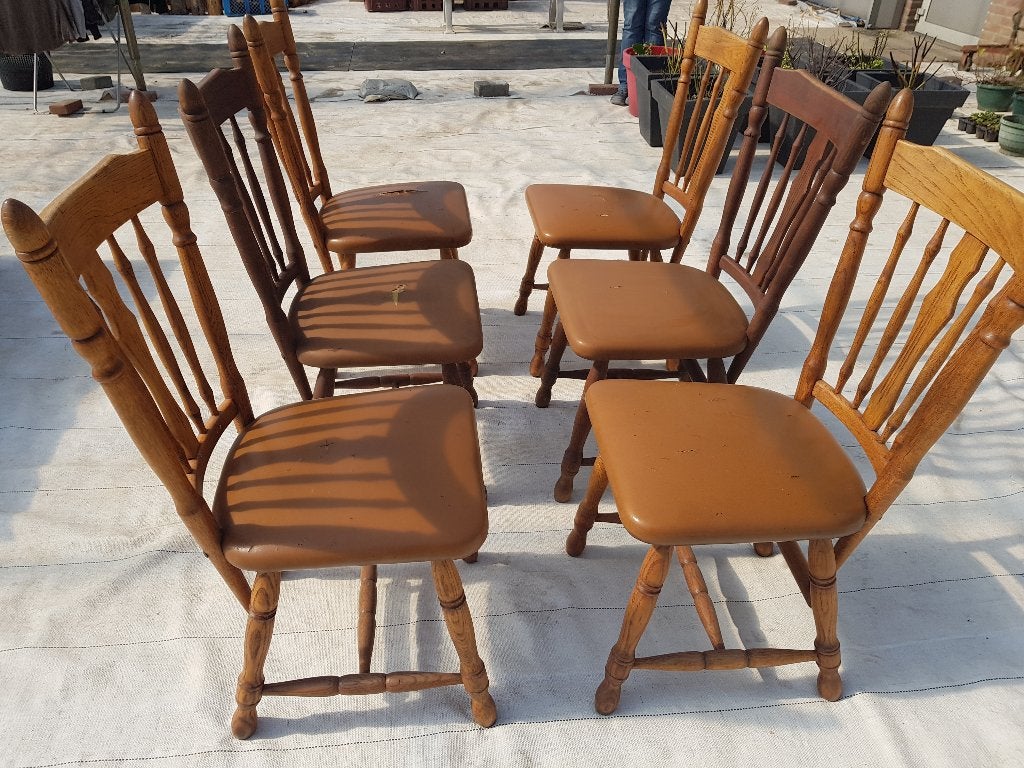 6 Massieve Eiken stoelen, Ophalen, Gebruikt, Bruin, Massief eiken