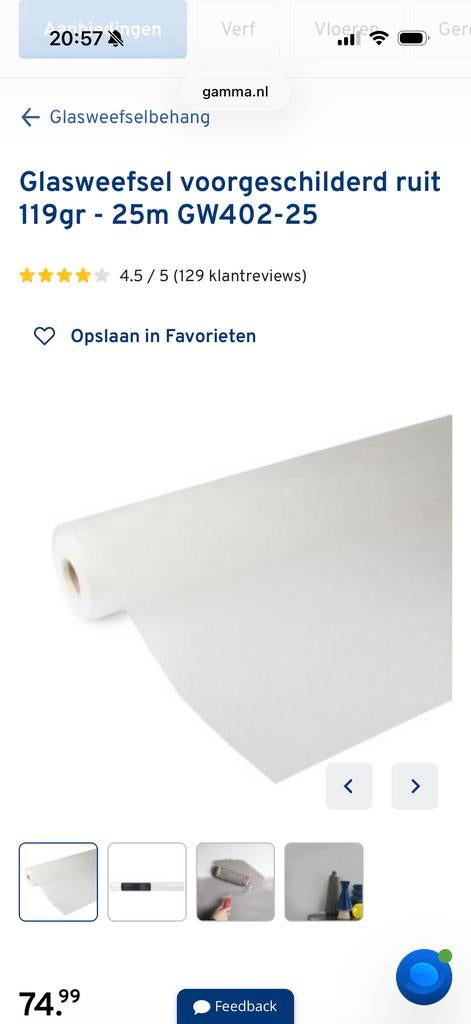 Glasweefsel voorgeschilderd ruit 15 meter, Ophalen, 10 tot 25 m², Wit