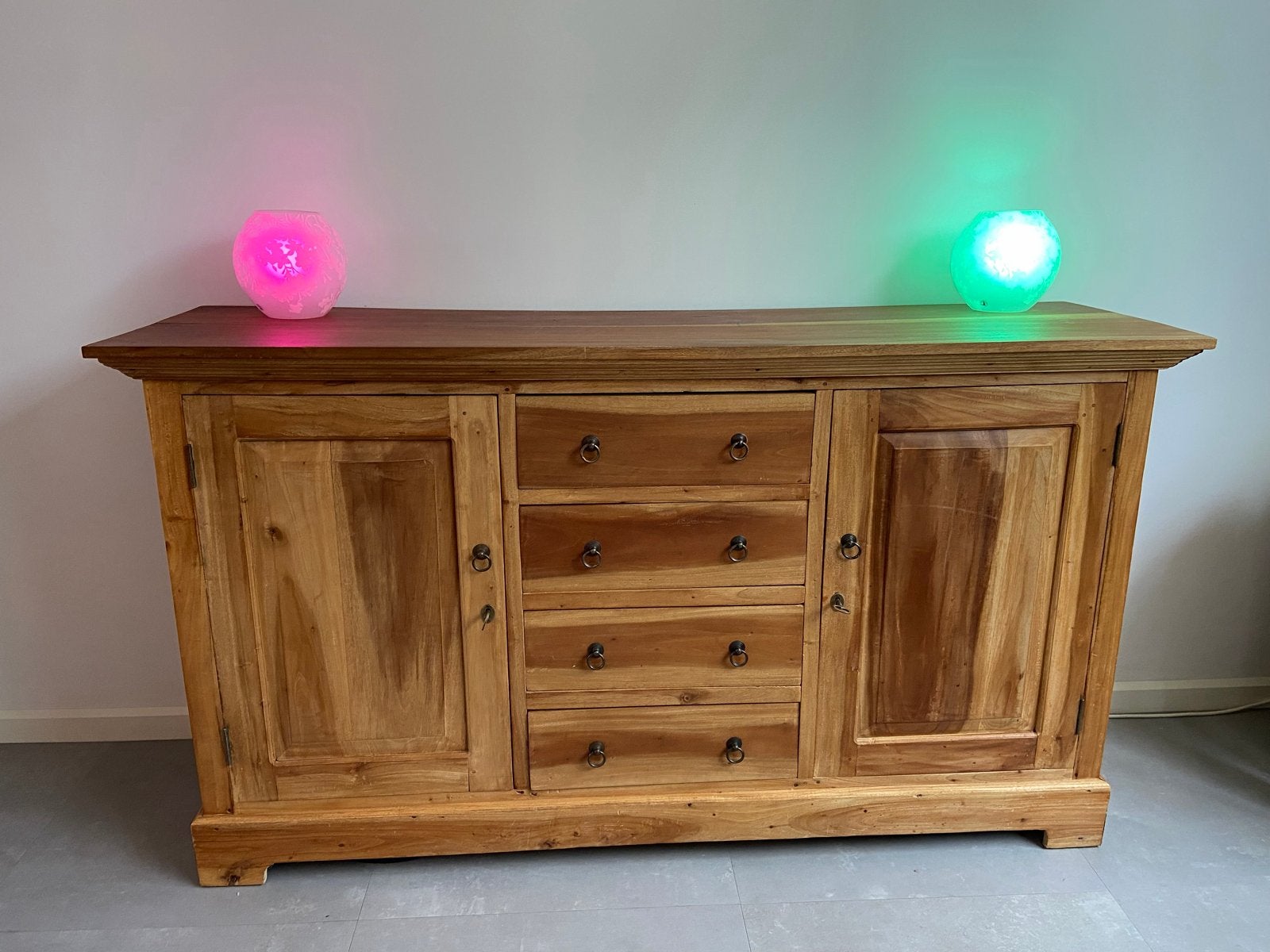 Massief teakhouten dressoir, tafels en kast, Ophalen, Gebruikt, Teakhout, Met lade(s)