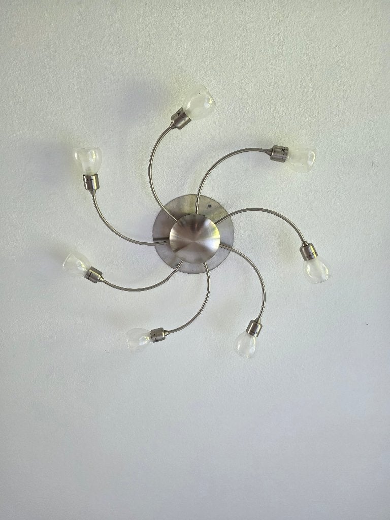 Plafondlamp met 7 armen / kelkjes, Ophalen, Gebruikt, Glas