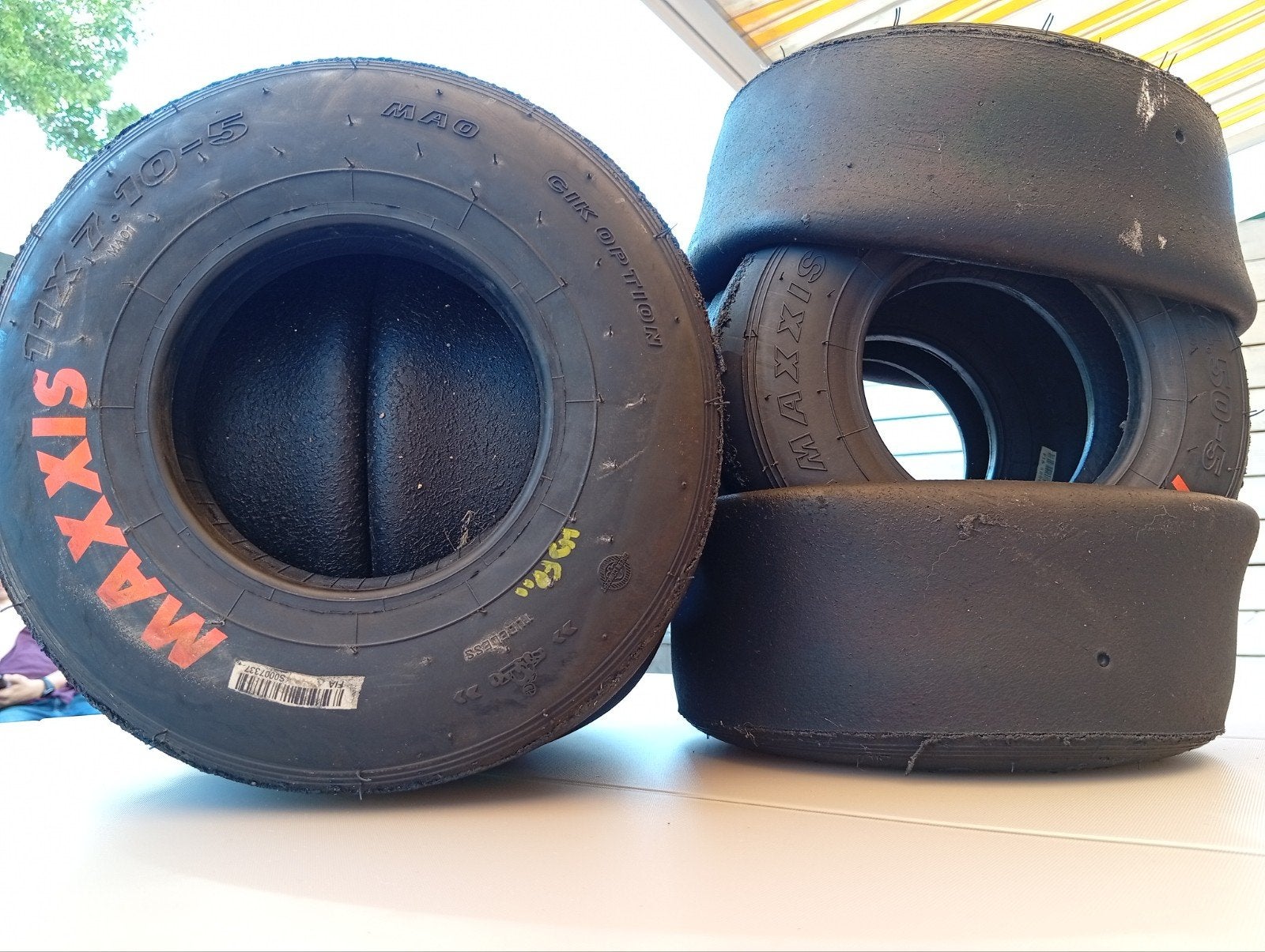 Maxxis option 11x7.10-5 racebanden (gebruikt), Sport en Fitness, Karting, Ophalen, Gebruikt