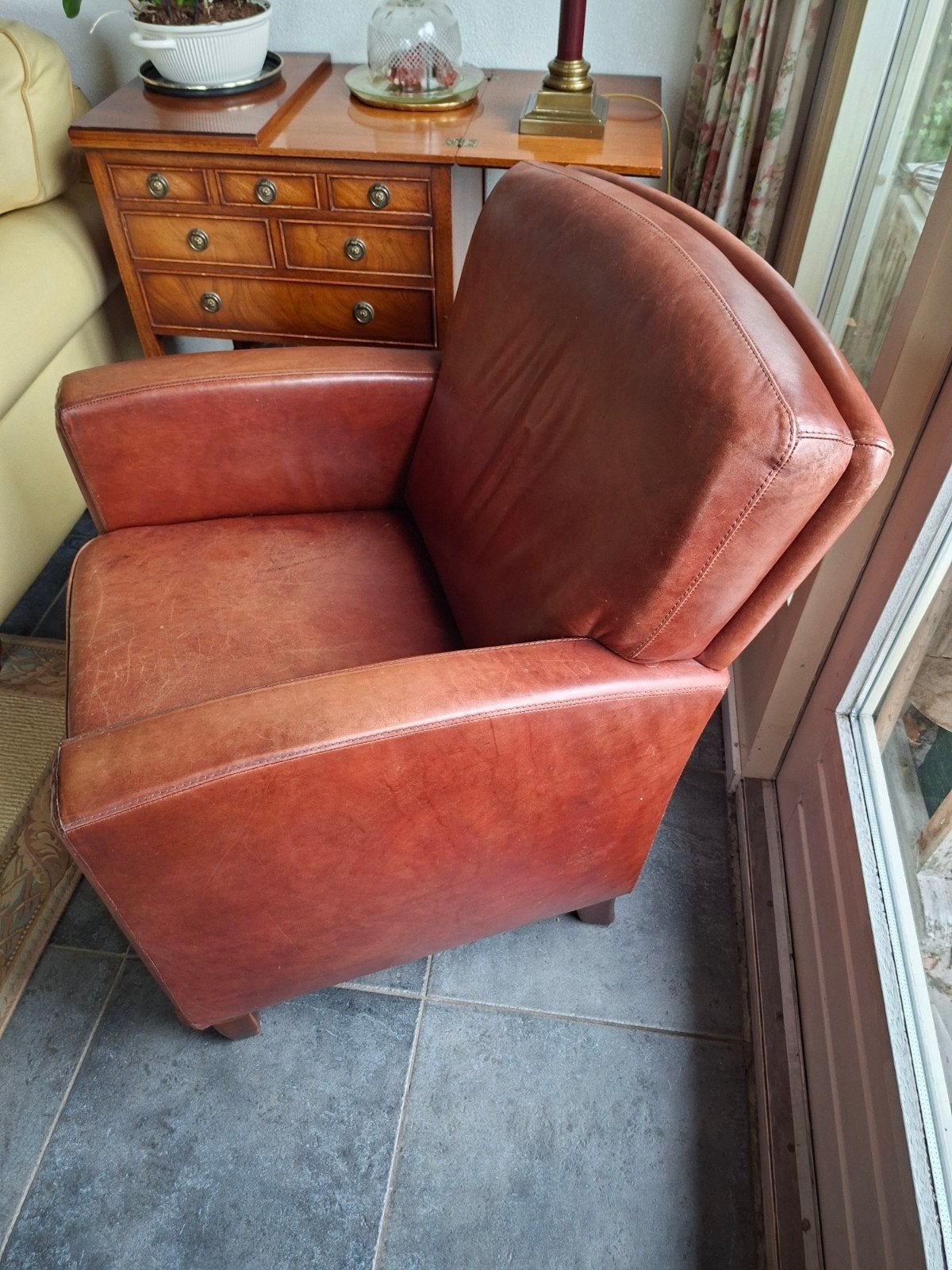 3 fauteuils bruin leder samen, Ophalen