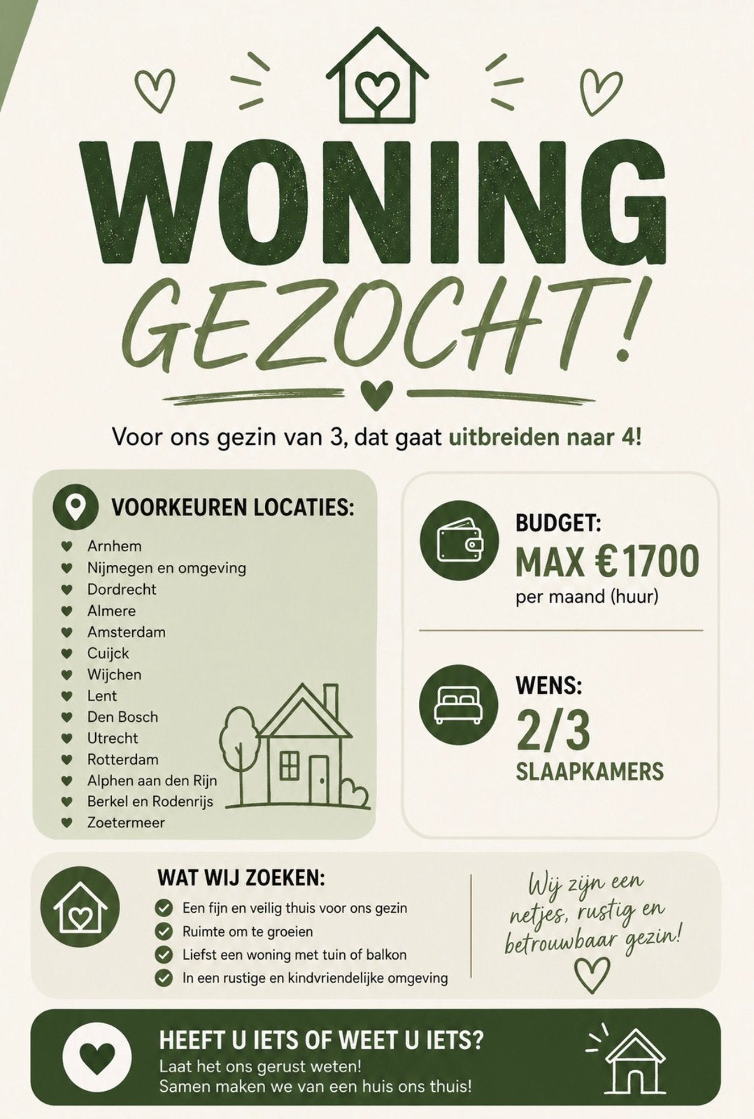 WONING GEZOCHT!, Huizen en Kamers, Op zoek naar een huis