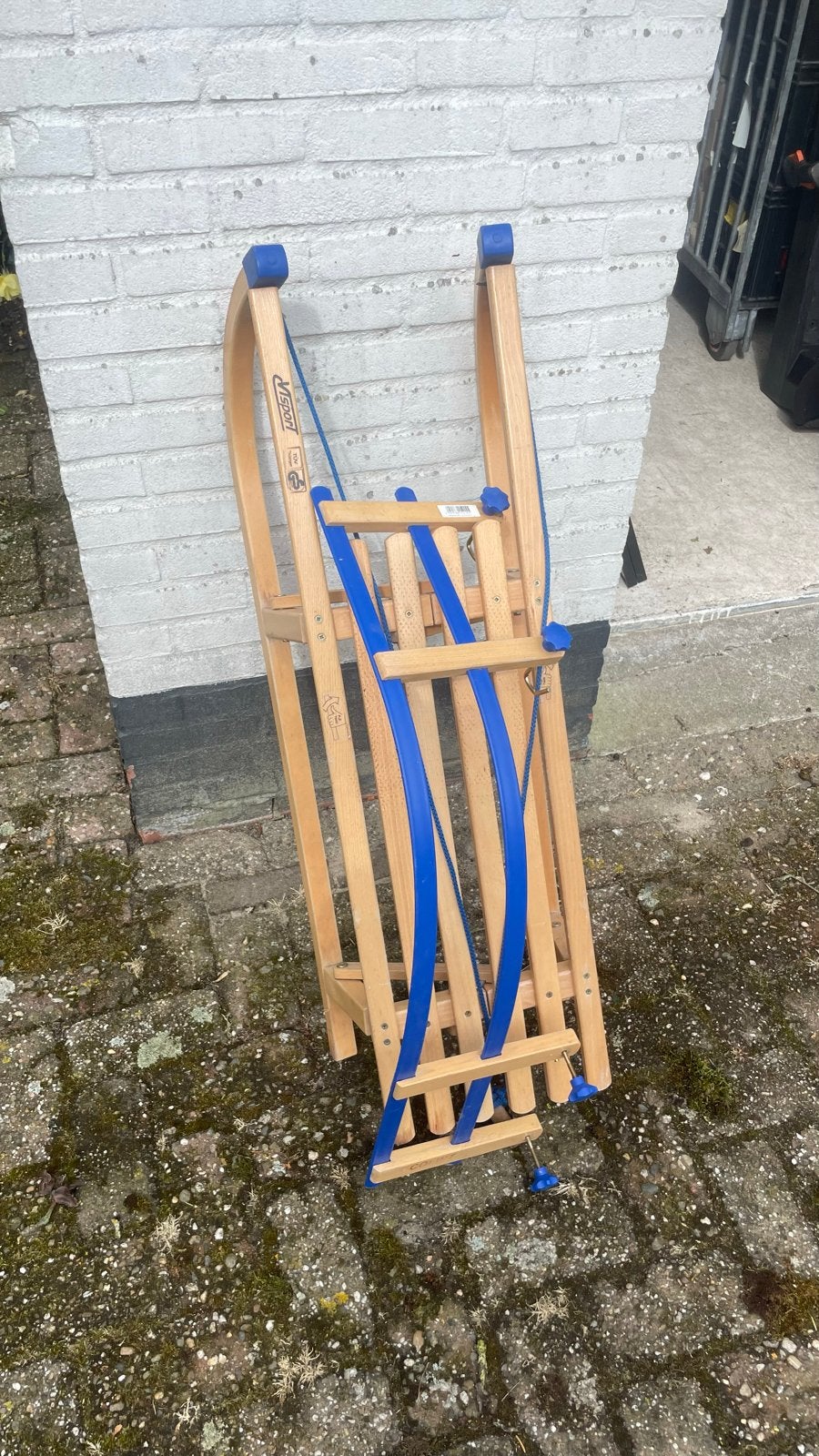 Houten slee met rugleuning - Visport, Ophalen of Verzenden, Rugleuning, Gebruikt, Hout