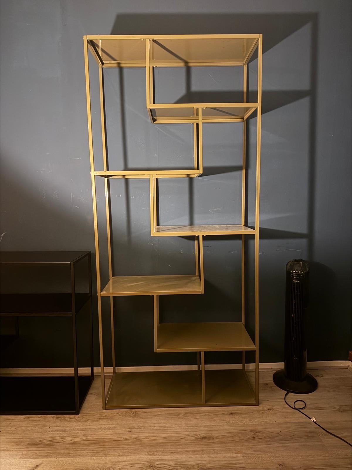 Goud/groene metalen vakkenkast - Open wandkast 85x35x190cm, Ophalen, Met plank(en), Gebruikt, 50 tot 100 cm