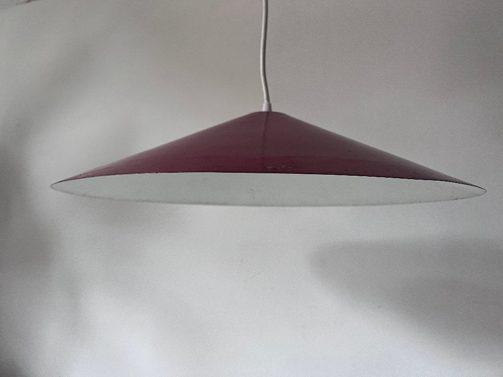Vintage 1960s Plafondlamp Rood Bruine Hanglamp Heksenhoed, Metaal, Mcm, MCM straat 12, Gebruikt
