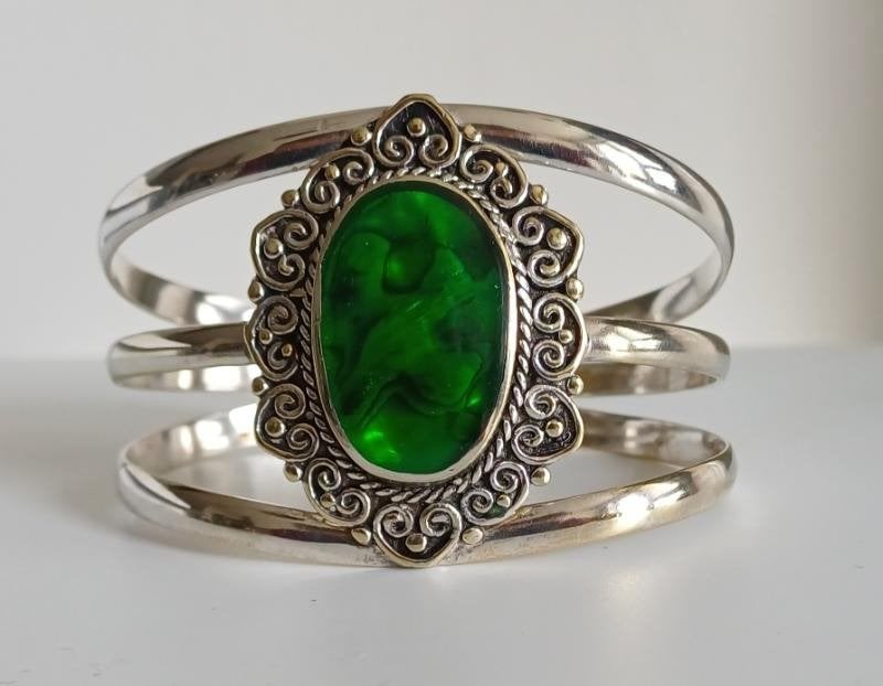 Hand gemaakte sterling zilveren (925) broche klem armband, Sieraden, Tassen en Uiterlijk, Armbanden, Ophalen of Verzenden, Gebruikt