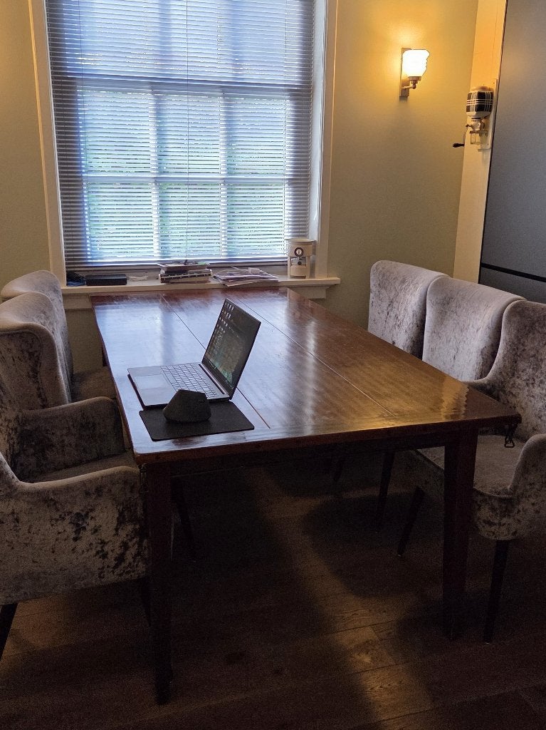 Te koop eetkamer tafel en stoelen, Ophalen, Gebruikt, 200 cm of meer, 50 tot 100 cm