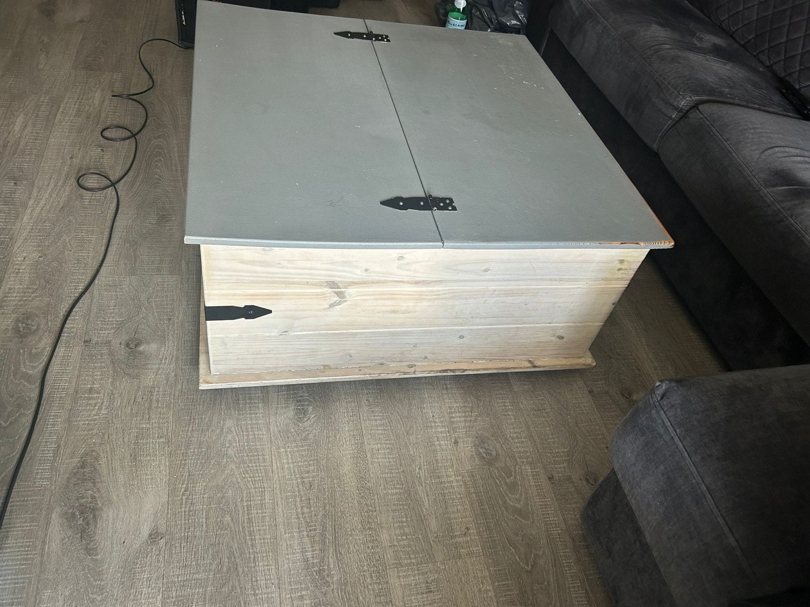 Salontafel/Opbergkist van Hout - Grijs/Naturel, Ophalen, Gebruikt, 100 tot 150 cm, 75 tot 100 cm