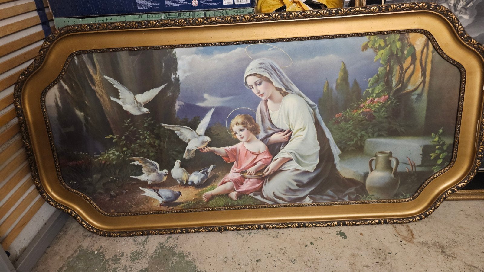 Religieus groot schilderij maria met kind, Ophalen of Verzenden