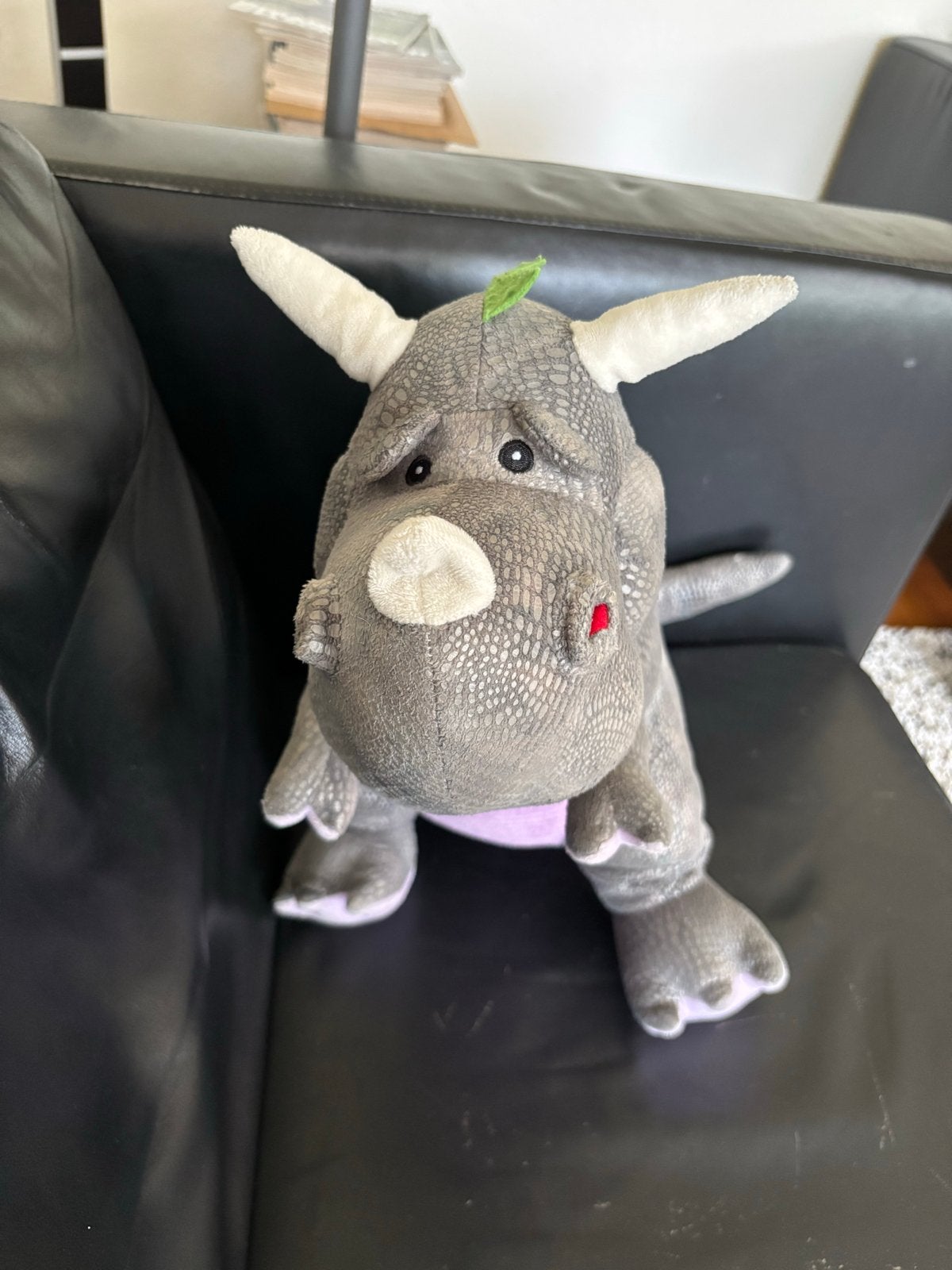 Grijze Draak Dino Knuffel met Hoorns en Paarse Buik 30 cm, Kinderen en Baby's, Speelgoed | Knuffels en Pluche, Dinosaurus, Grijs