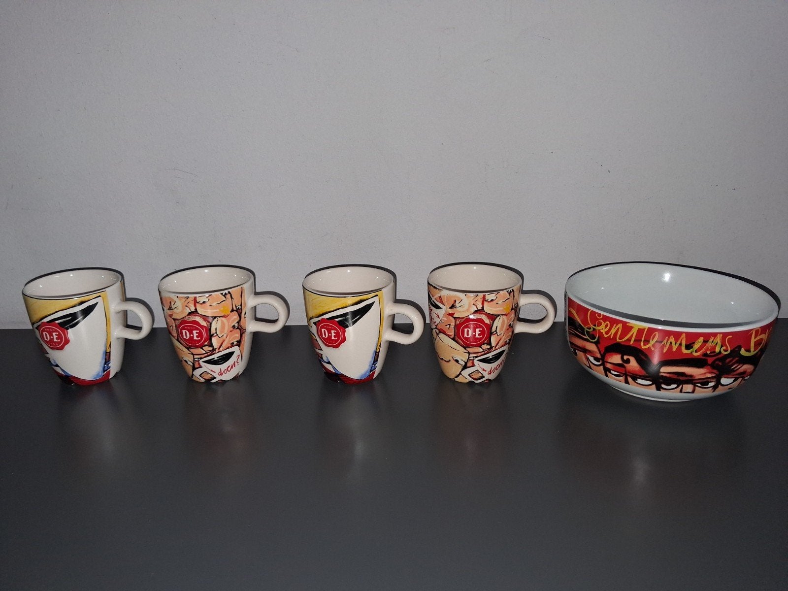 Douwe Egberts senseo mokken en kom schaal Sylwen Senatori, Gebruikt, Overige merken, Keramiek, Vintage