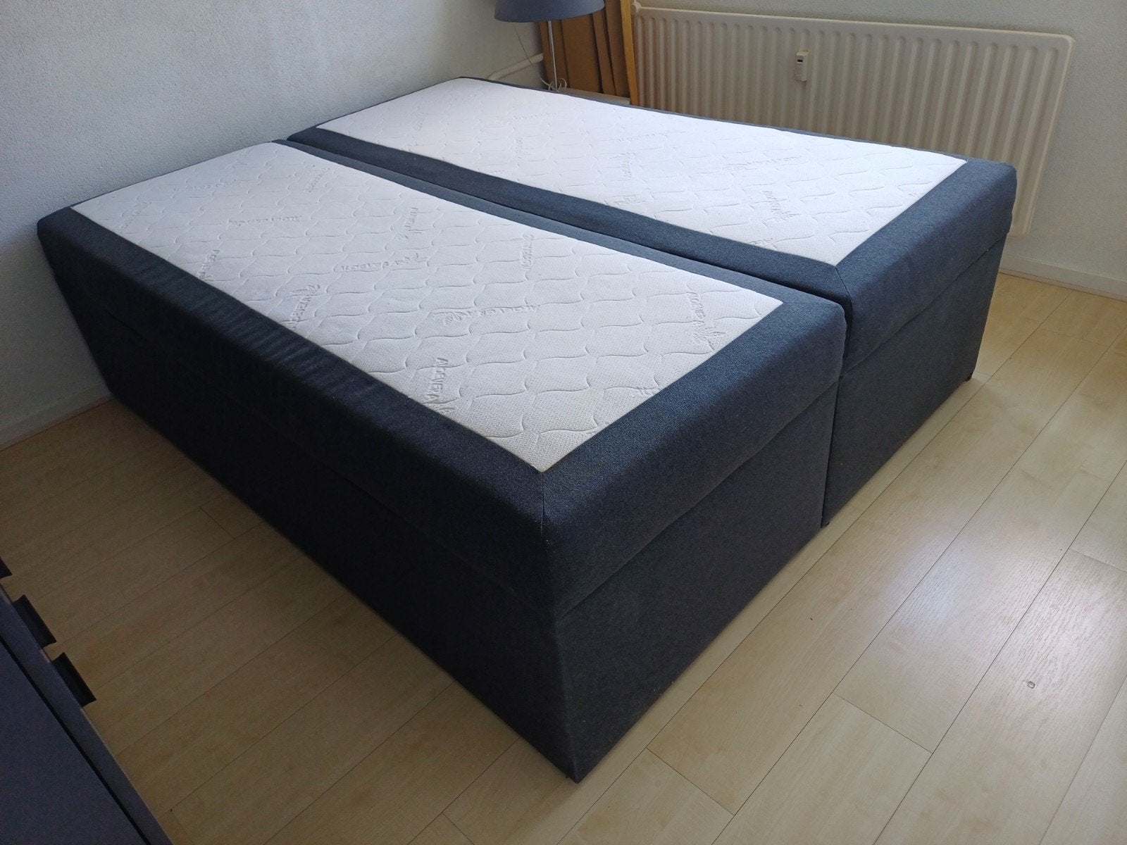 Tweepersoons boxspring met opbergruimte, 200 cm lengte, Ophalen, Gebruikt, Tweepersoons, Overige maten