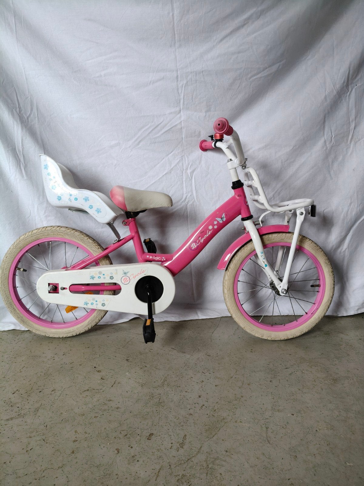 Meisjesfiets 16 inch - Roze met wit, Ophalen, Terugtraprem, Gebruikt, 2Cycle