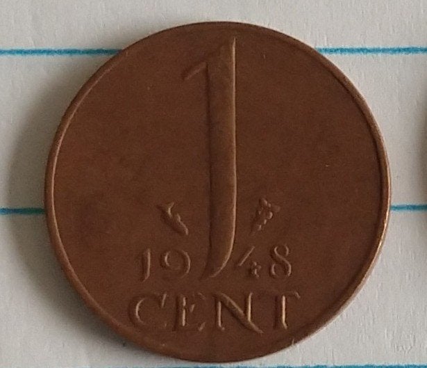 Nederland munt 1948, 1 cent, volgnr 4, Ophalen of Verzenden, Koningin Juliana, Overige waardes, Losse munt