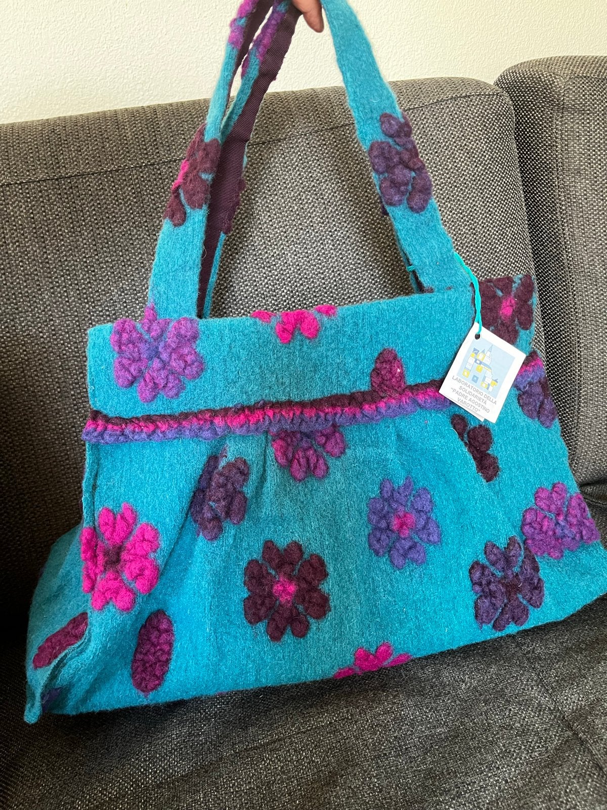 Handgemaakte vilten draagtas met 3D-bloemen (Paars/Magenta), Ophalen of Verzenden, Nieuw, Blauw, Shopper