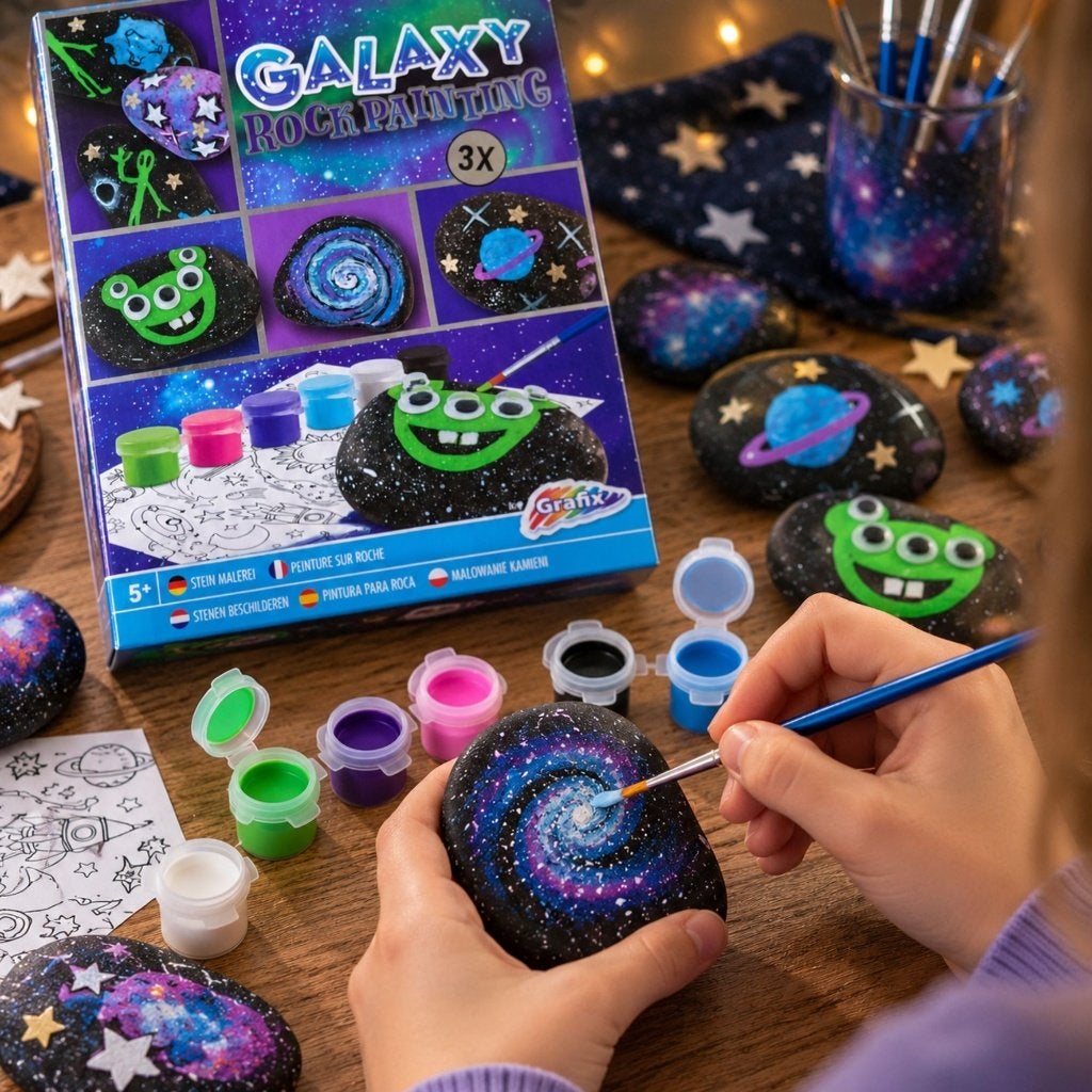 Stenen Schilderen Galaxy – Complete DIY Knutselset 3 Stenen, Hobby en Vrije tijd, D, Nieuw, Schilderen op nummer, Ophalen of Verzenden