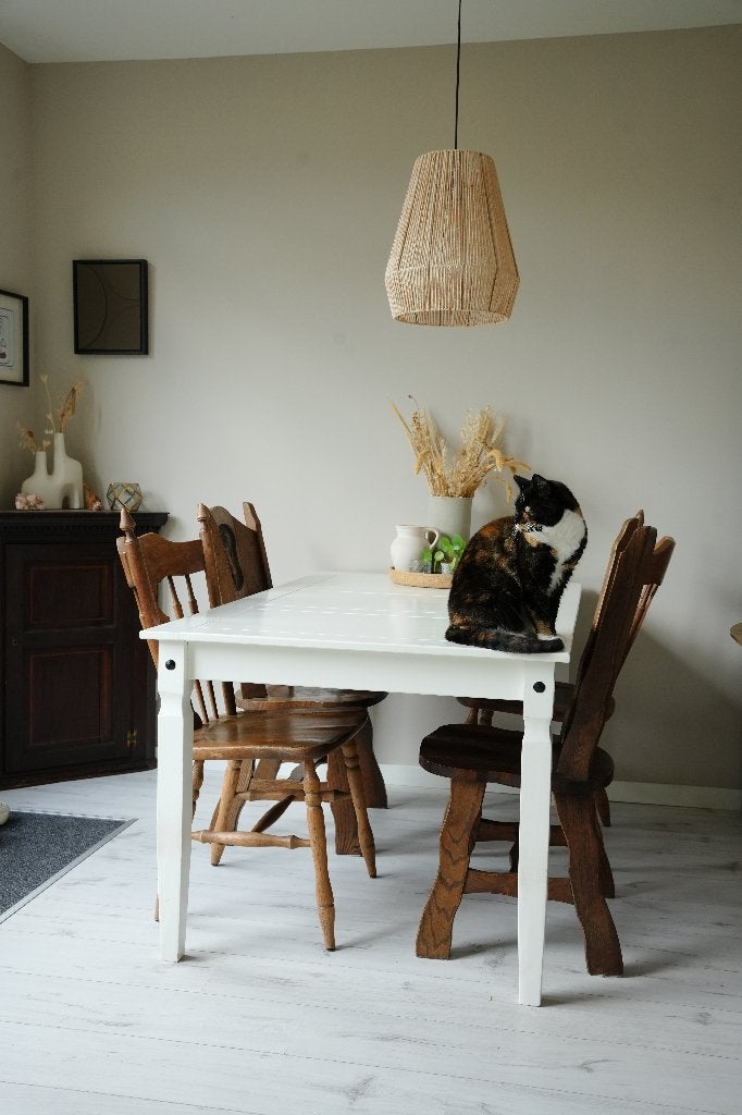 Witte Eettafel, Ophalen, Gebruikt, 50 tot 100 cm, Vijf personen of meer