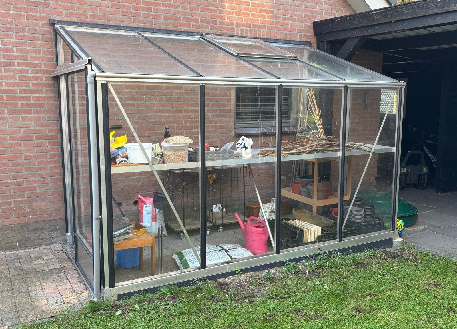 Wandkas van aluminium en glas met warmteregelend raam, Tuin en Terras, Ophalen, Gebruikt, Muurkas, Glas