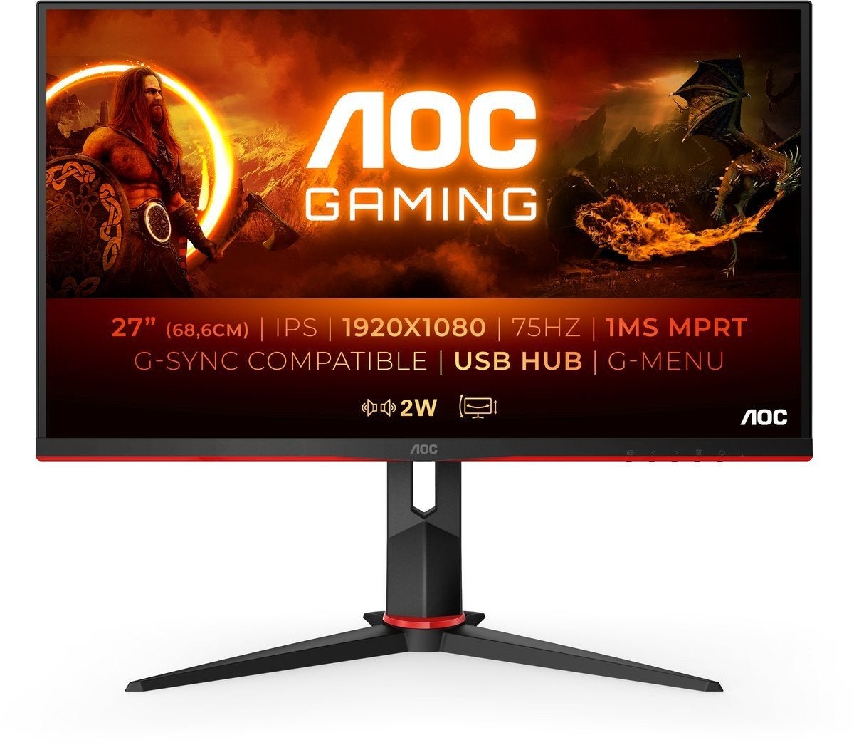 Game monitor AOC 27G2U5/BK 27 inch, Gaming, IPS, In hoogte verstelbaar, Full HD