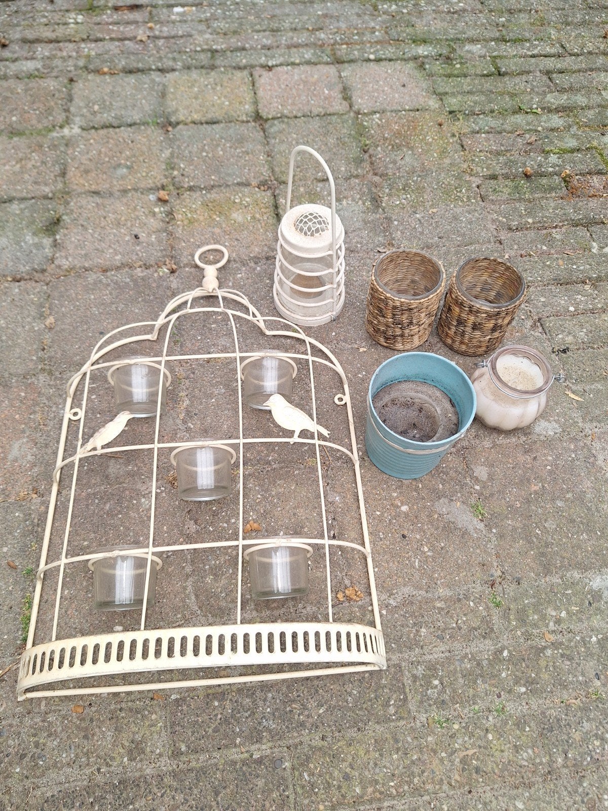 Diverse decoratie: kandelaars, lantaarn en meer, Ophalen, Gebruikt, Wit, Metaal