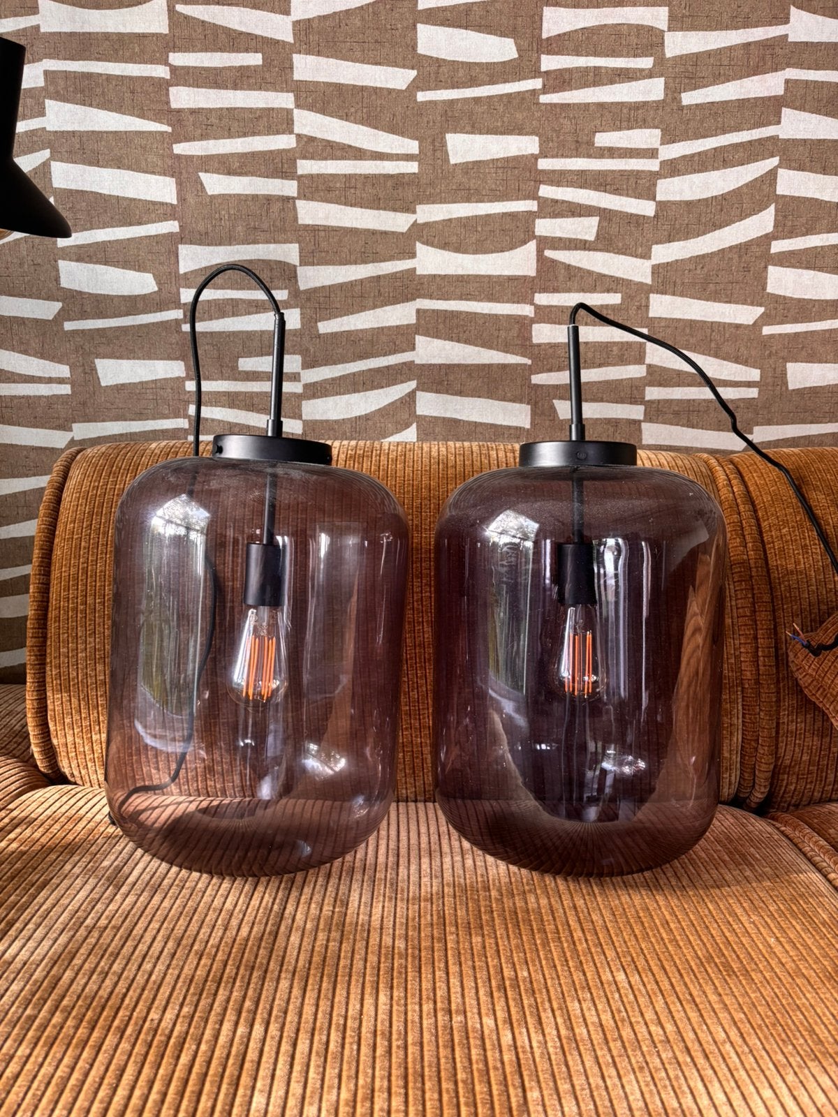 2x KARWEI hanglamp Juno XXL - rookglas, Ophalen, Zo goed als nieuw