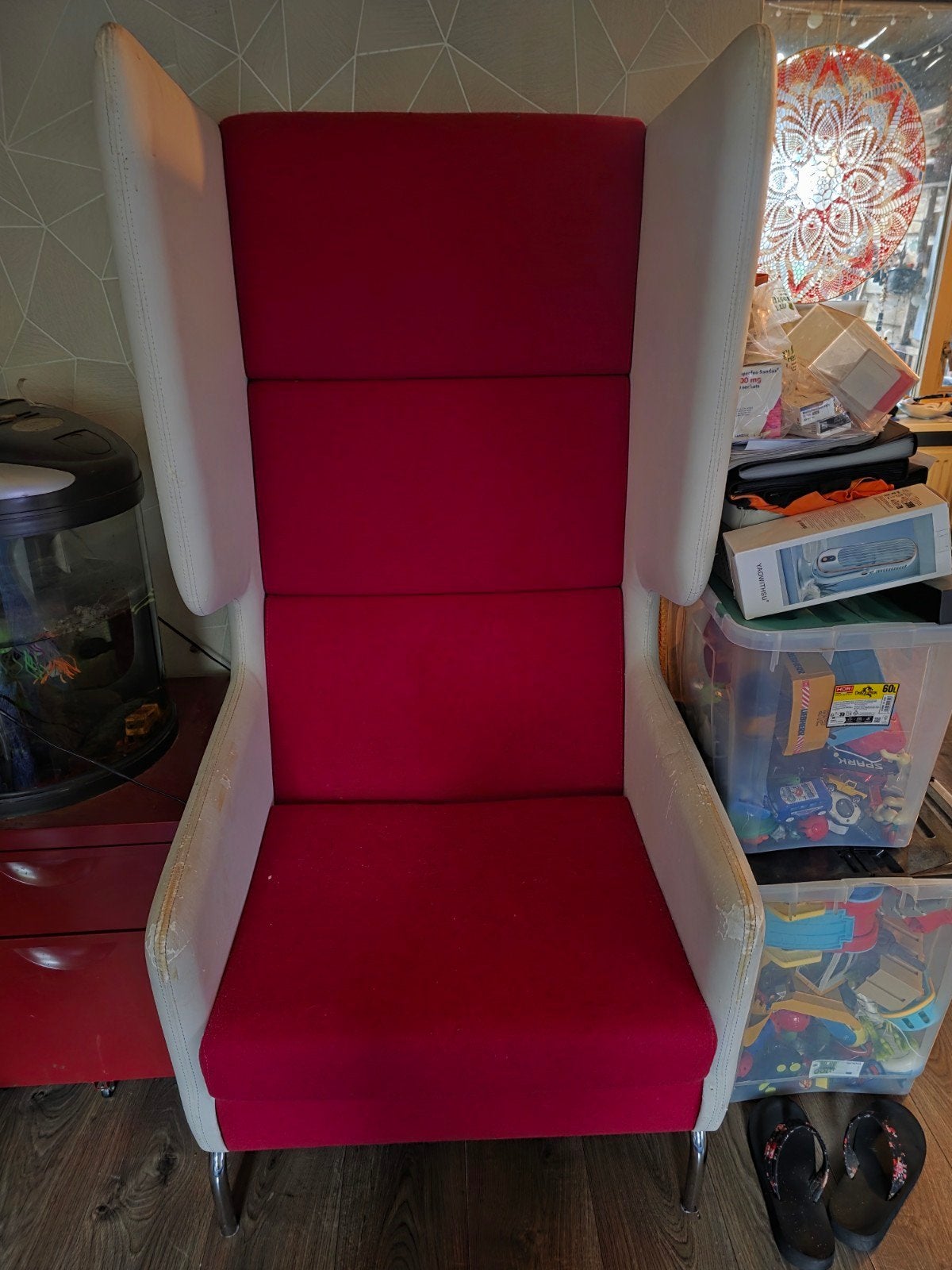 Comfortabele fauteuil rood/wit - Gebruikt, Ophalen, Gebruikt, Minder dan 75 cm, Modern