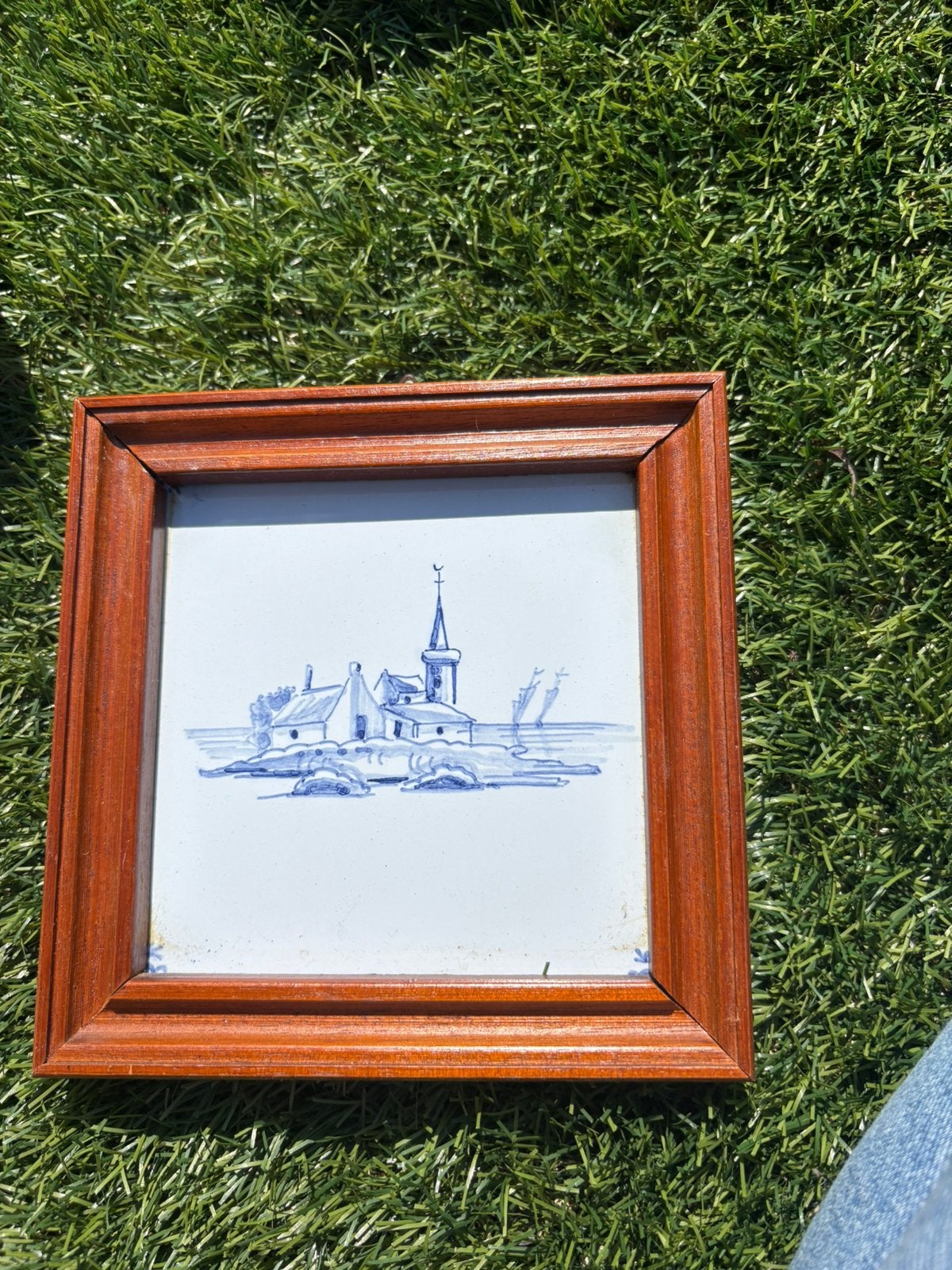Vintage Tegeltje in lijst, Huis en Inrichting, Woonaccessoires | Lijsten, Ophalen of Verzenden, Zo goed als nieuw, Blauw