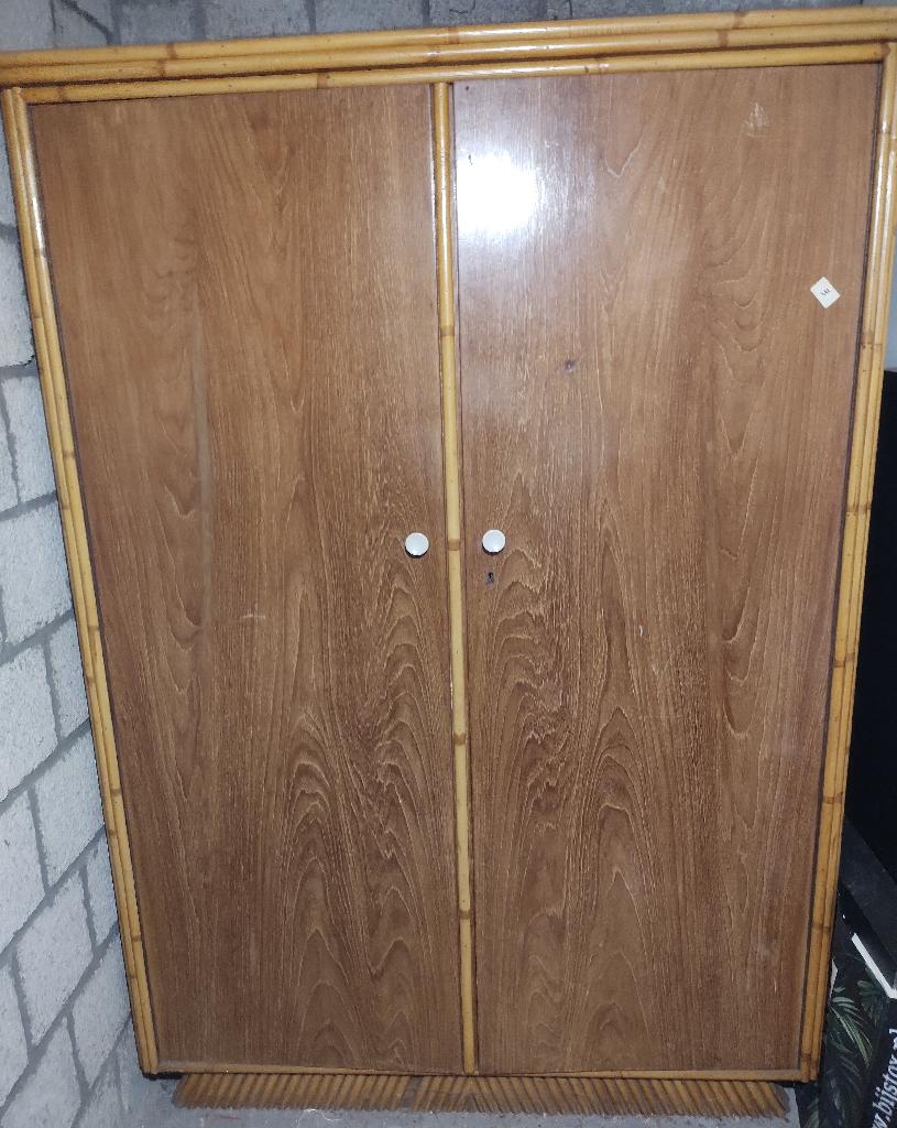 Unieke mooie vintage rotan kledingkast uit de jaren 50., Gebruikt, 100 tot 150 cm, Indonesisch, 150 tot 200 cm