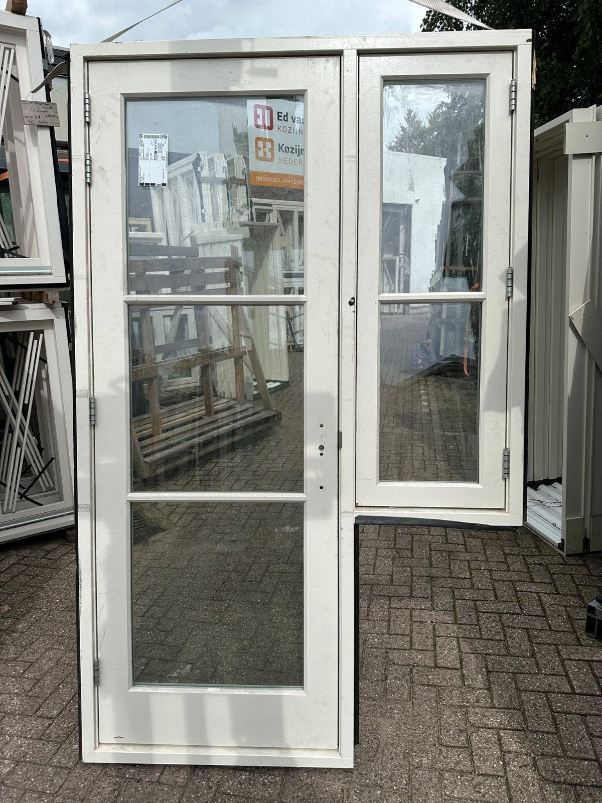 kozijn met dubbele deur en zijlicht, Nieuw, Ophalen of Verzenden, Buitendeur, Glas