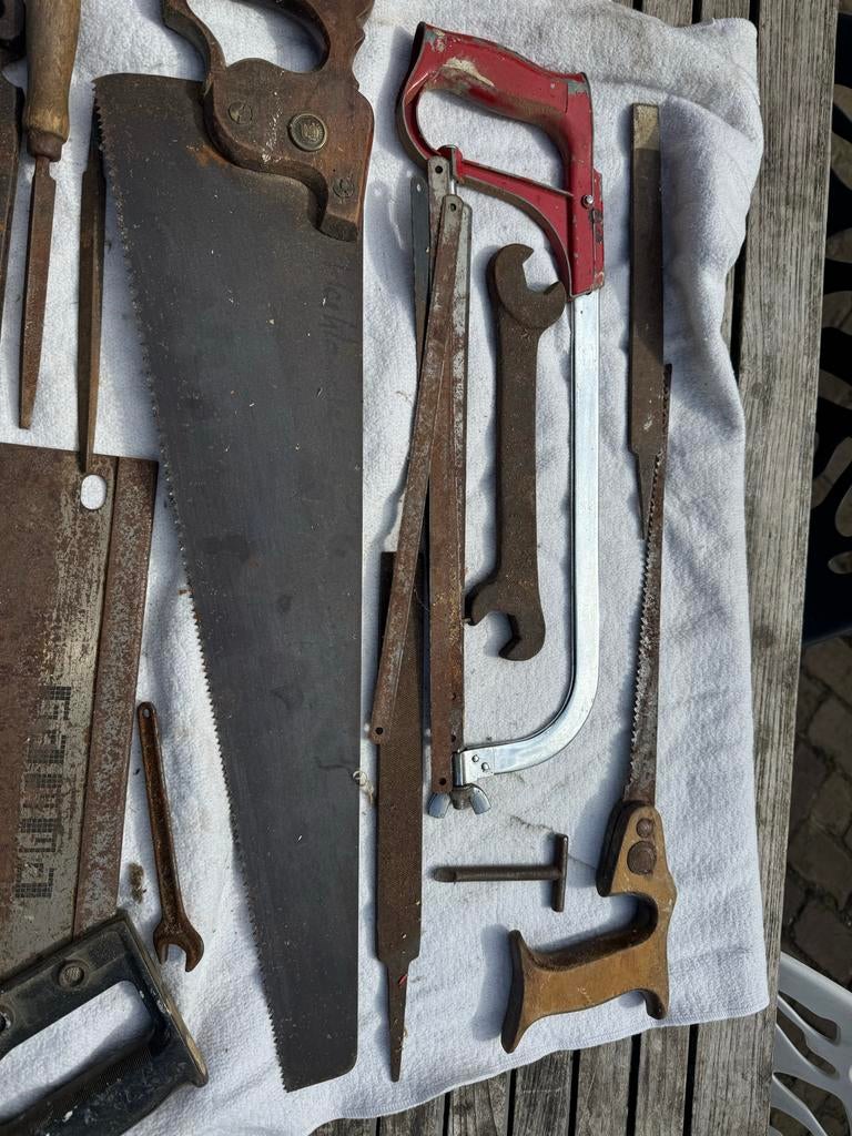 Grote partij oud gereedschap, zagen, boormachine, etc., Ophalen of Verzenden, Gebruikt