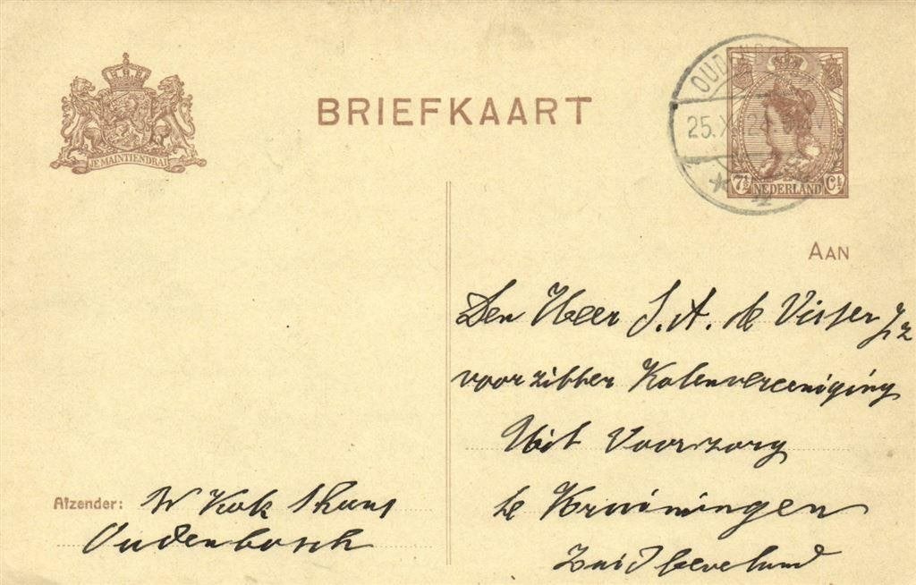 W. Kok, thans Oudenbosch - 11.1921 - briefkaart, Ophalen of Verzenden, Briefkaart