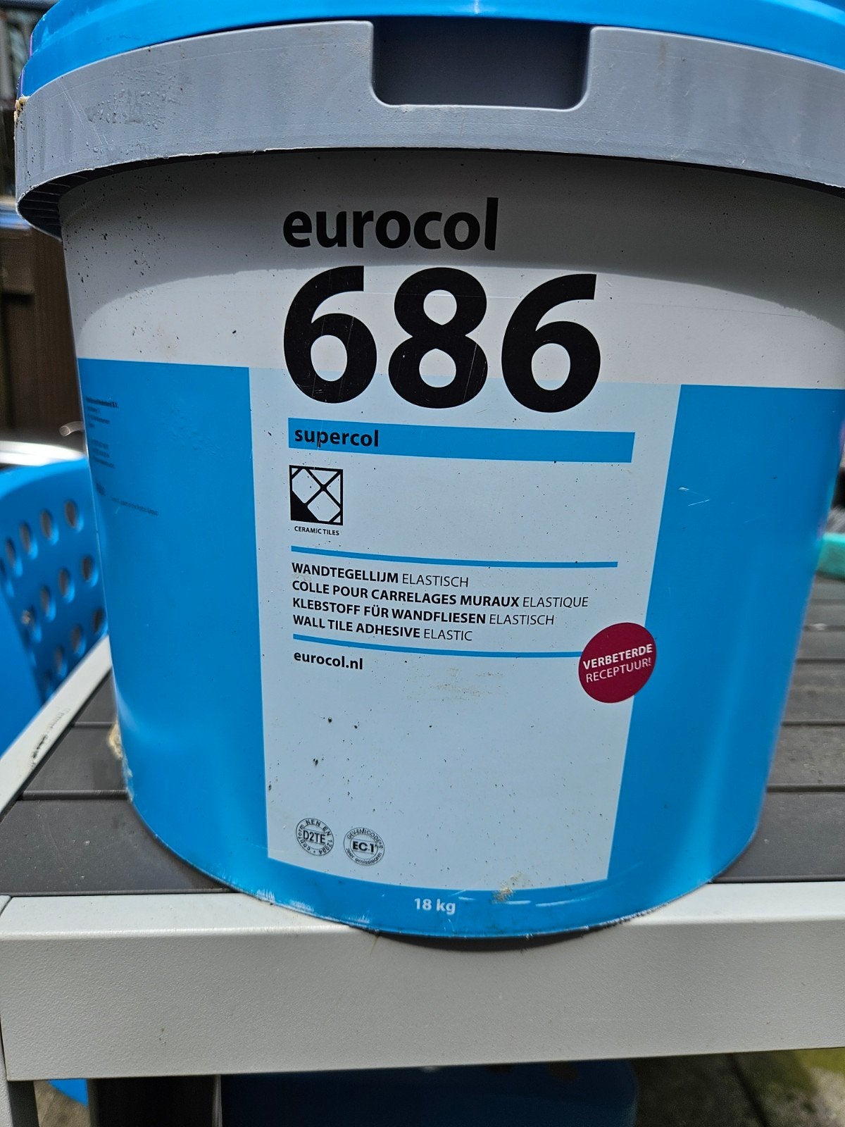 Eurocol 686 Supercol Wandtegellijm Elastisch 18 kg, Doe-het-zelf en Verbouw, Ophalen of Verzenden, Gebruikt, Overige materialen