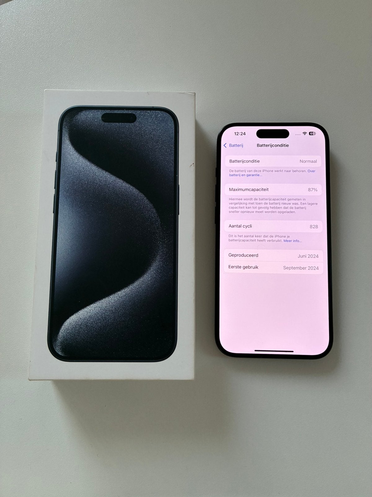 iPhone 15 pro 128gb 87% ZEER NETTE STAAT, Telecommunicatie, Mobiele telefoons | Apple iPhone, Ophalen, 128 GB, Blauw, Nieuw