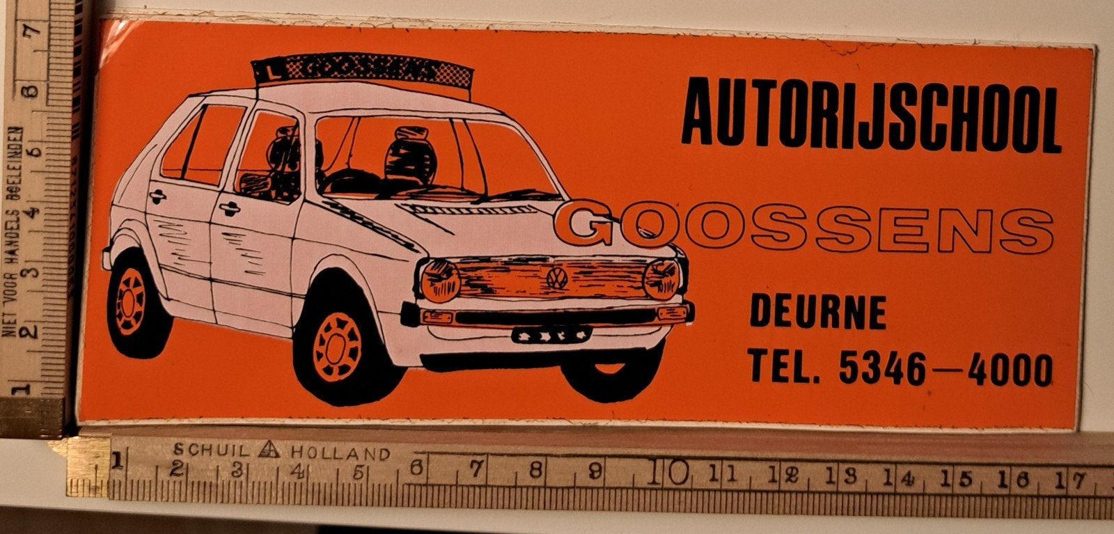 Vintage sticker Autorijschool Goossens Deurne Volkswagen, Ophalen of Verzenden, Zo goed als nieuw, Overige typen