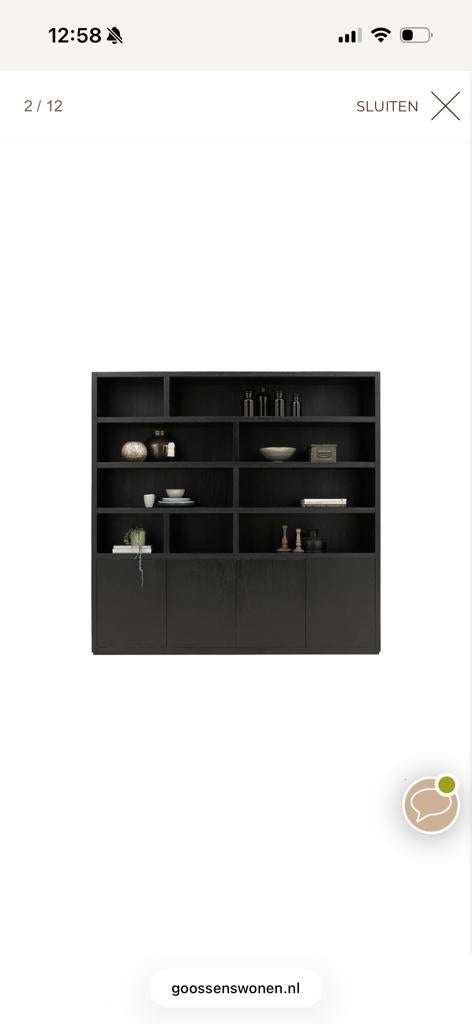 Zwarte eiken Boekenkast met Opbergruimte- Barcelona Goossens, Ophalen, 200 cm of meer, Zo goed als nieuw, 200 cm of meer