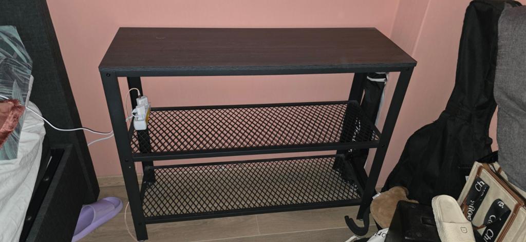 Donkerbruin bijzettafel/opbergrek met metalen frame, Ophalen, Gebruikt