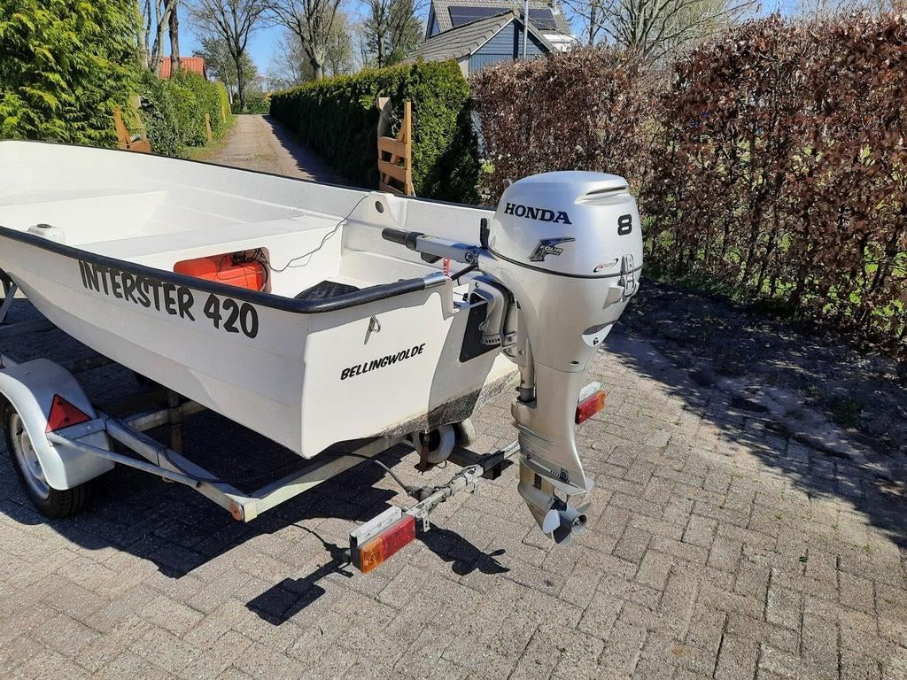 Interster 420 + trailer + 8 pk honda, Ophalen, Gebruikt, Minder dan 70 pk, 3 tot 6 meter