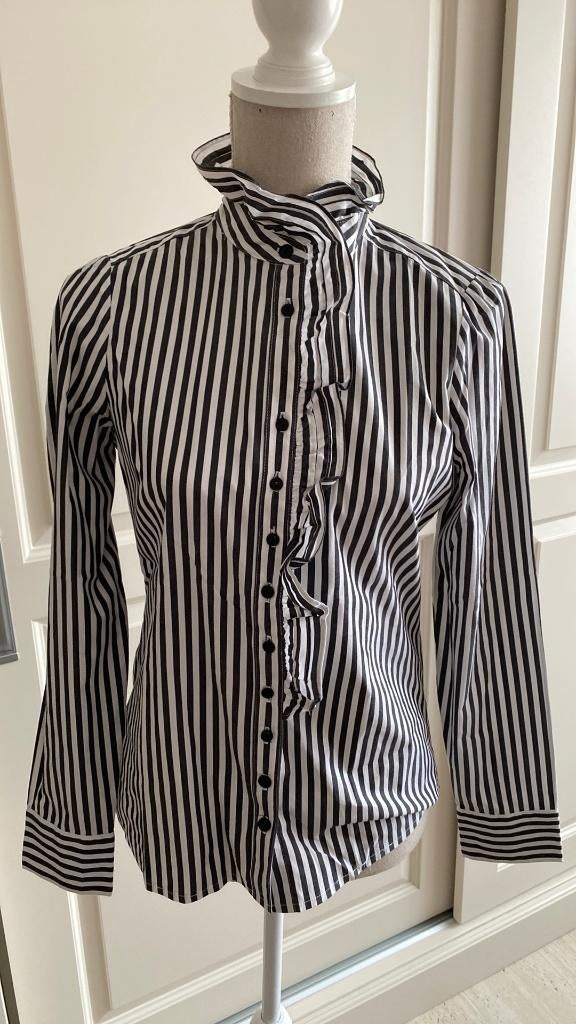 Blouse Grijs wit gestreept van WE maat 38 met roezel, Maat 38/40 (M), WE, Ophalen of Verzenden, Zo goed als nieuw